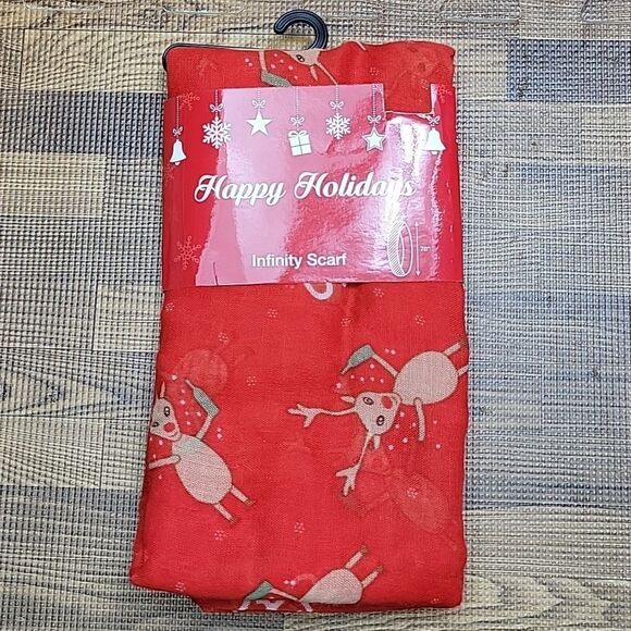 Happy Holidays Christmas "Oh Deer" Drinking Reindeer Infinity Scarf - Picture 1 of 7